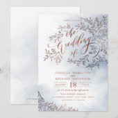 Dusty blue calligraphy rustic floral bruiloft kaart (Voorkant / Achterkant)