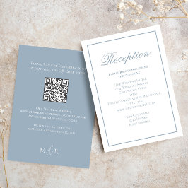 Dusty Blue Calligraphy Script Receptie RSVP Informatiekaartje