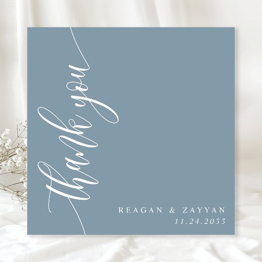 Dusty Blue Calligraphy Script Wedding Bedankkaart