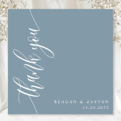 Dusty Blue Calligraphy Script Wedding Bedankkaart