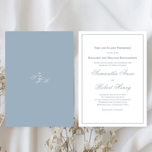 Dusty Blue Calligraphy Script Wedding Kaart
