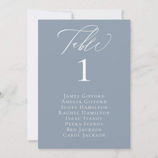 Dusty Blue Calligraphy Table Seatcard Kaart (Voorkant)