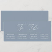 Dusty Blue Calligraphy Top Tafel Zitplaatsen Kaart (Voorkant / Achterkant)