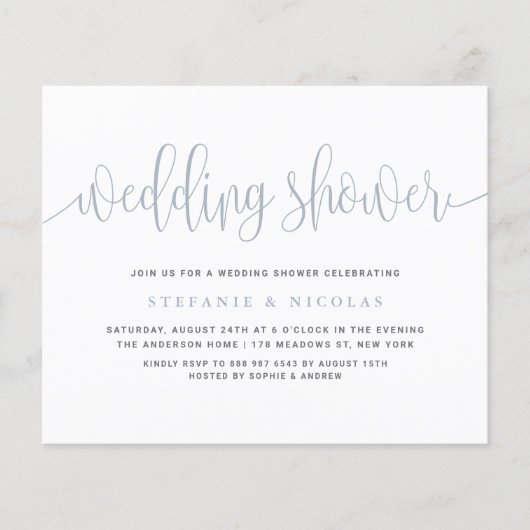 Dusty Blue Calligraphy Uitnodiging voor huwelijksd (Voorkant)