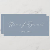 Dusty Blue Calligraphy Vind uw stoel Kaart (Voorkant / Achterkant)