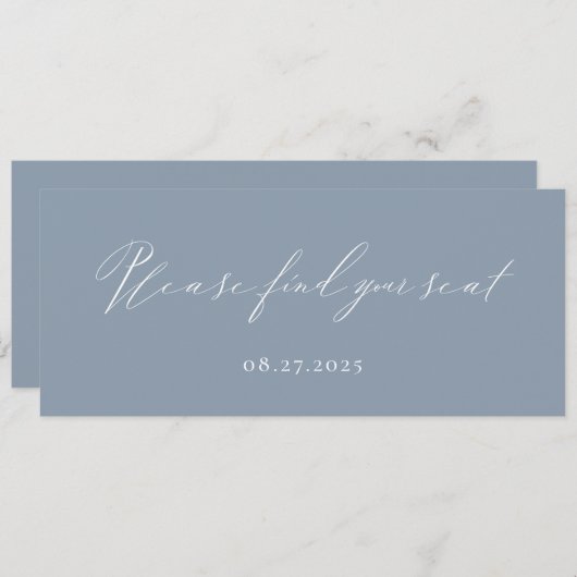 Dusty Blue Calligraphy Vind uw stoel Kaart (Voorkant / Achterkant)