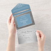 Dusty Blue Calligraphy Wedding All In One Uitnodiging (Afscheurbaar)