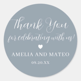 Dusty Blue Calligraphy Wedding Bedankt voor je ple Ronde Sticker