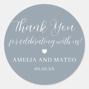Dusty Blue Calligraphy Wedding Bedankt voor je ple Ronde Sticker