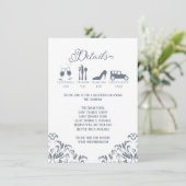 Dusty Blue Calligraphy Wedding Details Elegant Informatiekaartje (Staand voorkant)