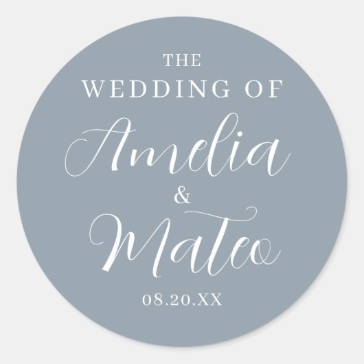 Dusty Blue Calligraphy Wedding Envelope Seal Ronde Sticker (Voorkant)