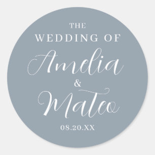 Dusty Blue Calligraphy Wedding Envelope Seal Ronde Sticker