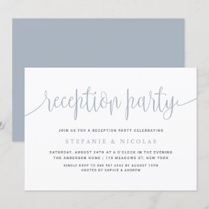 Dusty Blue Calligraphy Wedding Reception Party Kaart