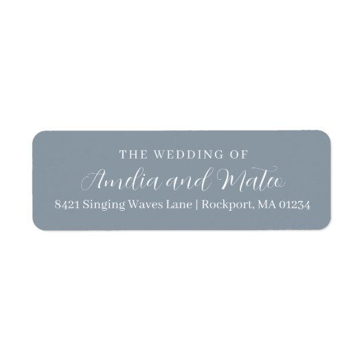 Dusty Blue Calligraphy Wedding Return Address Etiket (Voorkant)