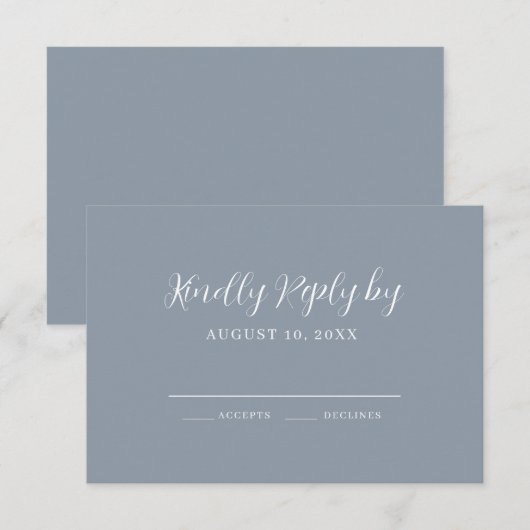 Dusty Blue Calligraphy Wedding RSVP Card (Voorkant / Achterkant)