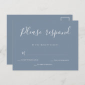 Dusty Blue Calligraphy Wedding RSVP Card Briefkaar Briefkaart (Voorkant / Achterkant)