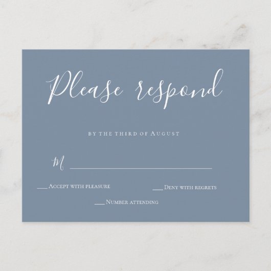 Dusty Blue Calligraphy Wedding RSVP Card Briefkaar Briefkaart (Voorkant)