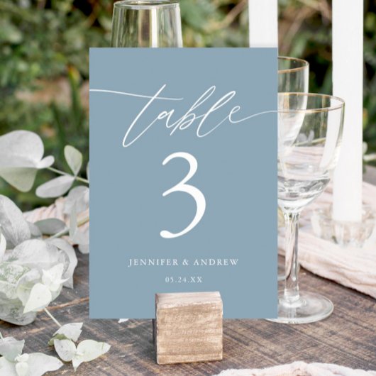 Dusty Blue Calligraphy Wedding Table Seards Kaart