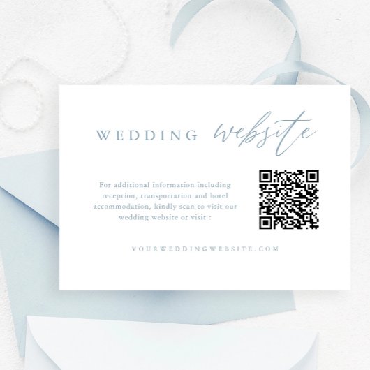 Dusty Blue Calligraphy Wedding Website QR Code Informatiekaartje