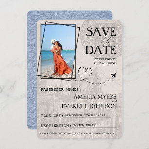 Dusty Blue Cancun Passport Bewaar de datum Save The Date