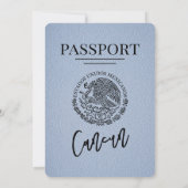 Dusty Blue Cancun Passport Wedding Kaart (Achterkant)