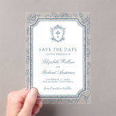 Dusty Blue Catholic Wedding Save the Date Acryl Uitnodigingen (Insitu (Draagbaar))