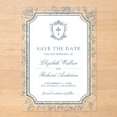 Dusty Blue Catholic Wedding Save the Date Acryl Uitnodigingen (Voorkant)