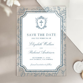 Dusty Blue Catholic Wedding Save the Date Acryl Uitnodigingen