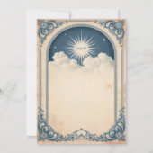 Dusty Blue Celestial Wedding Invitation Aged Paper Kaart (Achterkant)