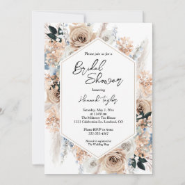 Dusty Blue Champagne Floral Boho Vrijgezellenfeest Kaart