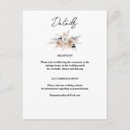 Dusty Blue Champagne Floral Boho Wedding Informatiekaartje