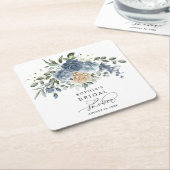 Dusty Blue & Champagne Floral Bridal Shower Kartonnen Onderzetters (Schuin)