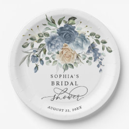 Dusty Blue & Champagne Floral Bridal Shower Papieren Bordje