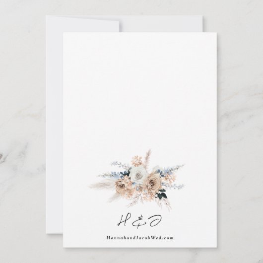 Dusty Blue Champagne Floral Wedding Kaart (Achterkant)