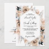 Dusty Blue Champagne Floral Wedding Kaart (Voorkant / Achterkant)