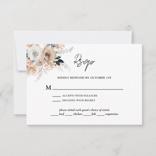 Dusty Blue Champagne Floral Wedding RSVP Kaartje (Voorkant)
