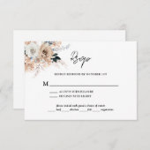 Dusty Blue Champagne Floral Wedding RSVP Kaartje (Voorkant / Achterkant)