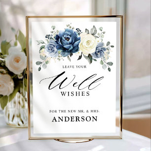 Dusty Blue Champagne Ivory Floral Well Poster