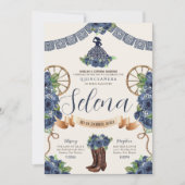 Dusty Blue Charro Quinceanera Rustisch Western Roo Kaart (Voorkant)