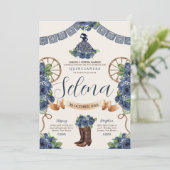 Dusty Blue Charro Quinceanera Rustisch Western Roo Kaart (Staand voorkant)