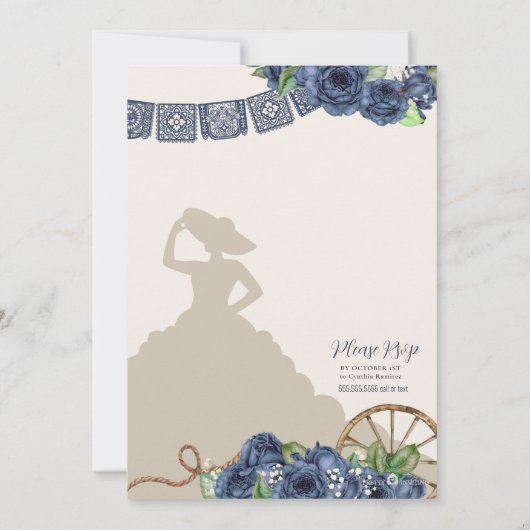 Dusty Blue Charro Quinceanera Rustisch Western Roo Kaart (Achterkant)