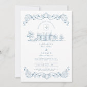 Dusty Blue Chateau Baroque Wedding Kaart (Voorkant)