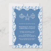 Dusty Blue Check Pattern Christmas Party Kaart (Voorkant)