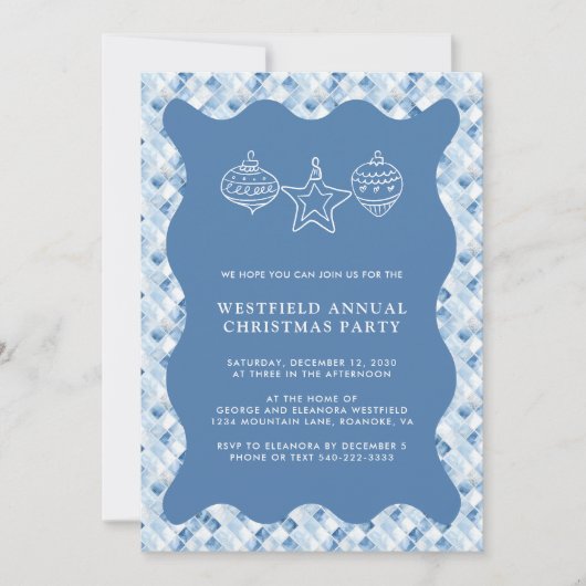 Dusty Blue Check Pattern Christmas Party Kaart (Voorkant)