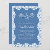 Dusty Blue Check Pattern Christmas Party Kaart (Voorkant / Achterkant)