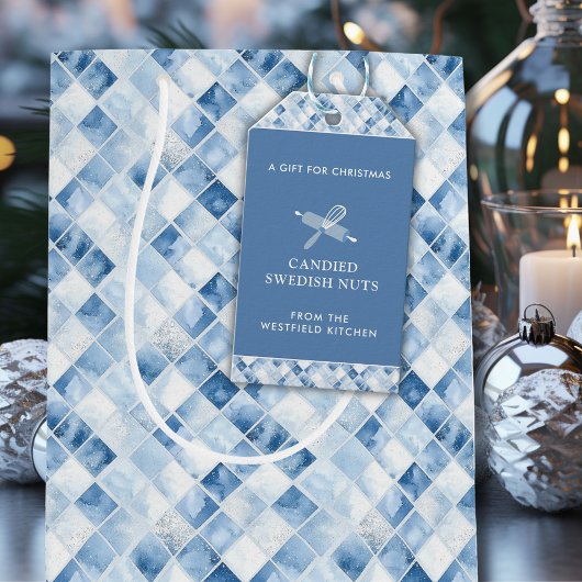 Dusty Blue Check Pattern Holiday Cadeaulabel