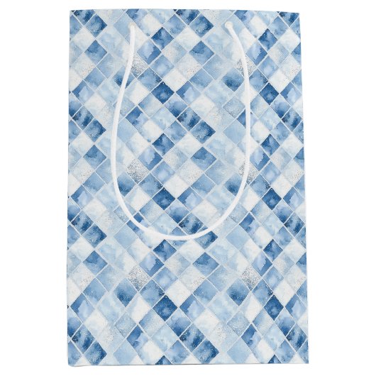 Dusty Blue Check Pattern Holiday Medium Cadeauzakje (Voorkant)