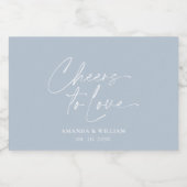 Dusty Blue "Cheers to Love" bruiloft Sparkling Wijnetiket (Enkel label)