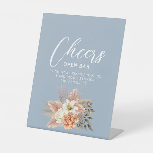 Dusty Blue Cheers Wedding Bar Sign Reclamebord Met Voetstuk (Voorkant)