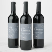 Dusty Blue Cheers Wedding Wine Label Wijn Etiket (Flessen)